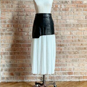 BNWOT Pleated Midi Skirt with Vegan Leather